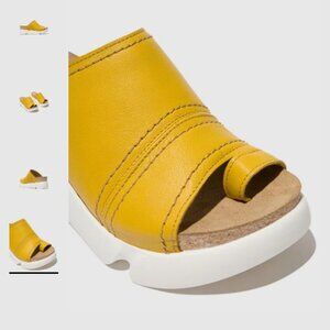 Fly London Open Toe Mule Sandals Bright Yellow NWT